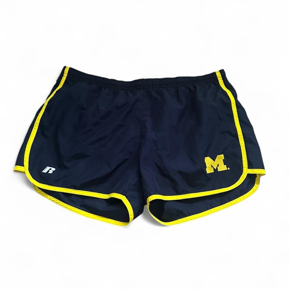 Russell Athletic Women's Michigan Navy Shorts with Yellow Trim